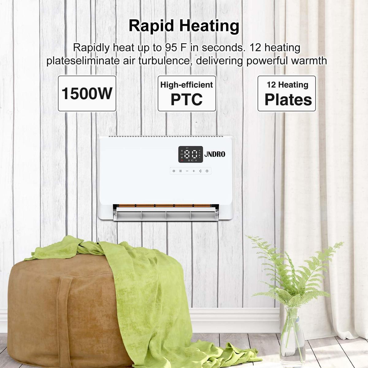 Smart Wall Heater, 1500W Fast Heating Electric Space Heater for Indoor Use, Wall Mounted Panel Heater with Oscillation Modes, 24-Hour Timer Overheat Protection for Bedroom, Bathroom, Office