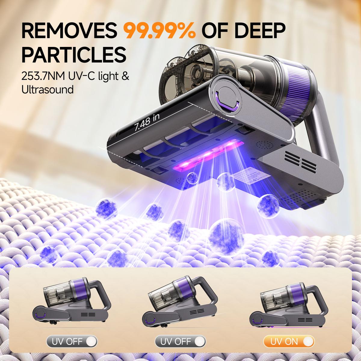 FEPPO Upgraded Mattress Vacuum Cleaner with UV-C Light & 149℉ Hot Air & Aroma Tablet & LED Display, 4-in-1 Bed Vacuum for Dust Mites Removal, 40,000/min Tapping, 16KPa Powerful Suction, HEPA Filter Handheld Vacuum for Bed Couch Sofa Carpet