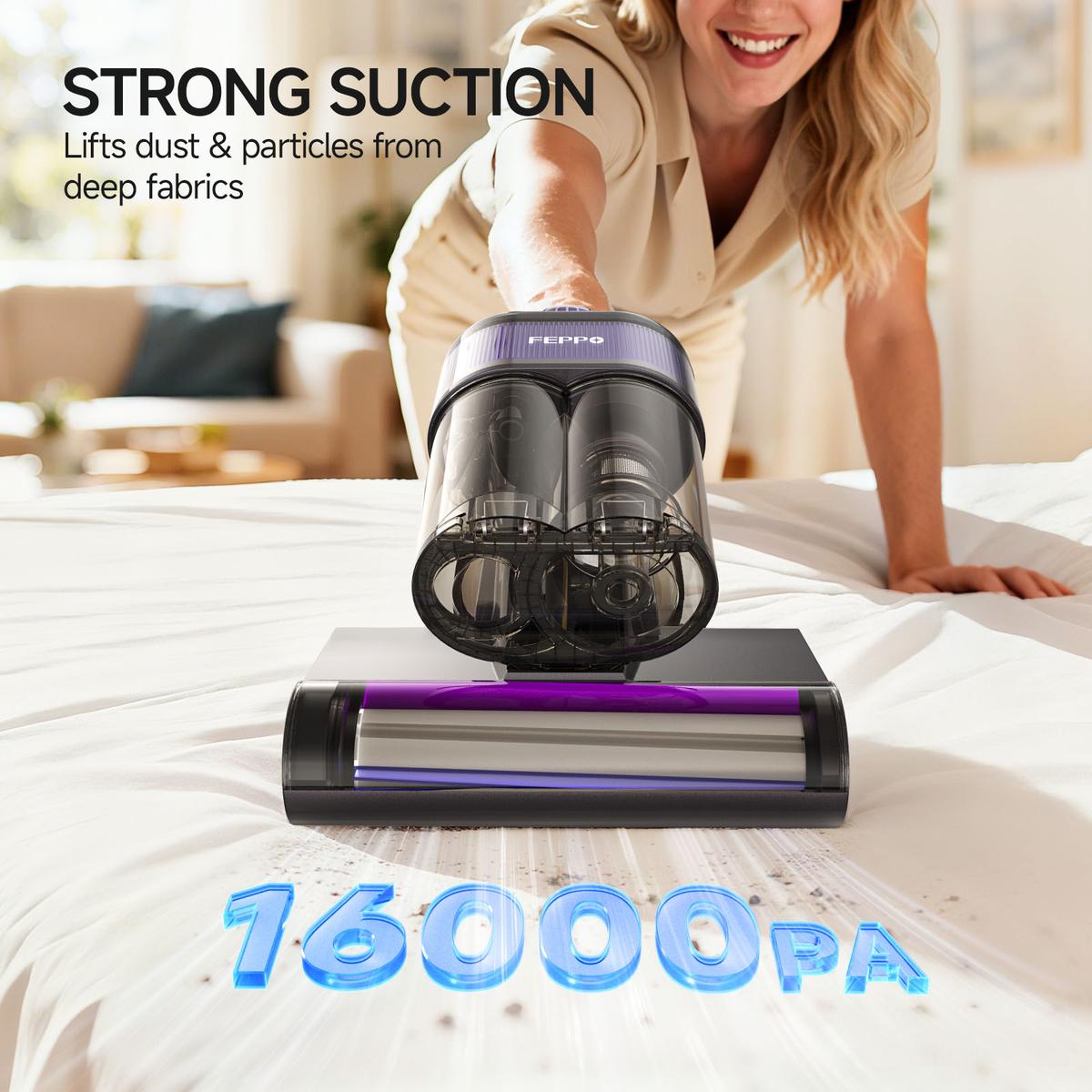 FEPPO Upgraded Mattress Vacuum Cleaner with UV-C Light & 149℉ Hot Air & Aroma Tablet & LED Display, 4-in-1 Bed Vacuum for Dust Mites Removal, 40,000/min Tapping, 16KPa Powerful Suction, HEPA Filter Handheld Vacuum for Bed Couch Sofa Carpet