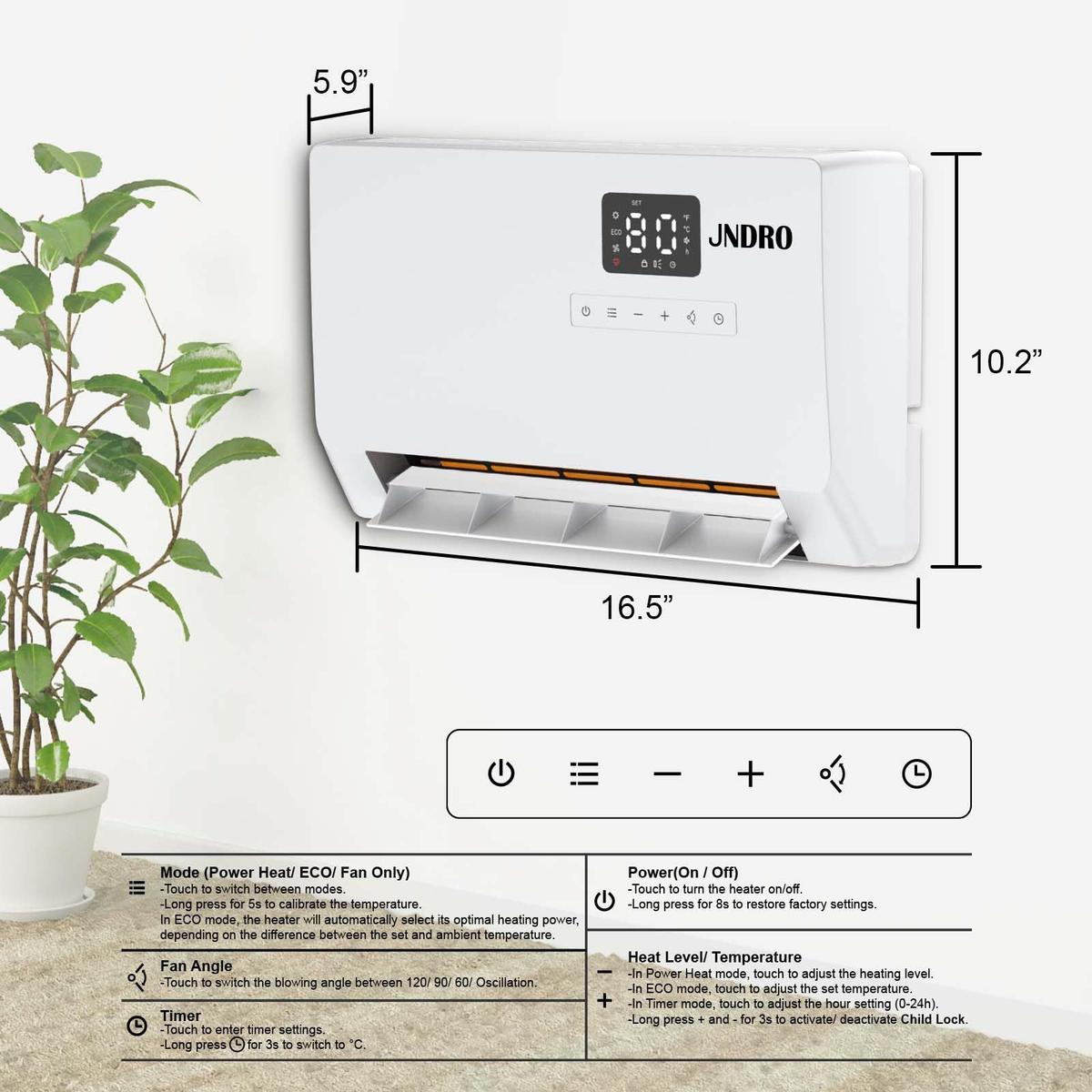 Smart Wall Heater, 1500W Fast Heating Electric Space Heater for Indoor Use, Wall Mounted Panel Heater with Oscillation Modes, 24-Hour Timer Overheat Protection for Bedroom, Bathroom, Office