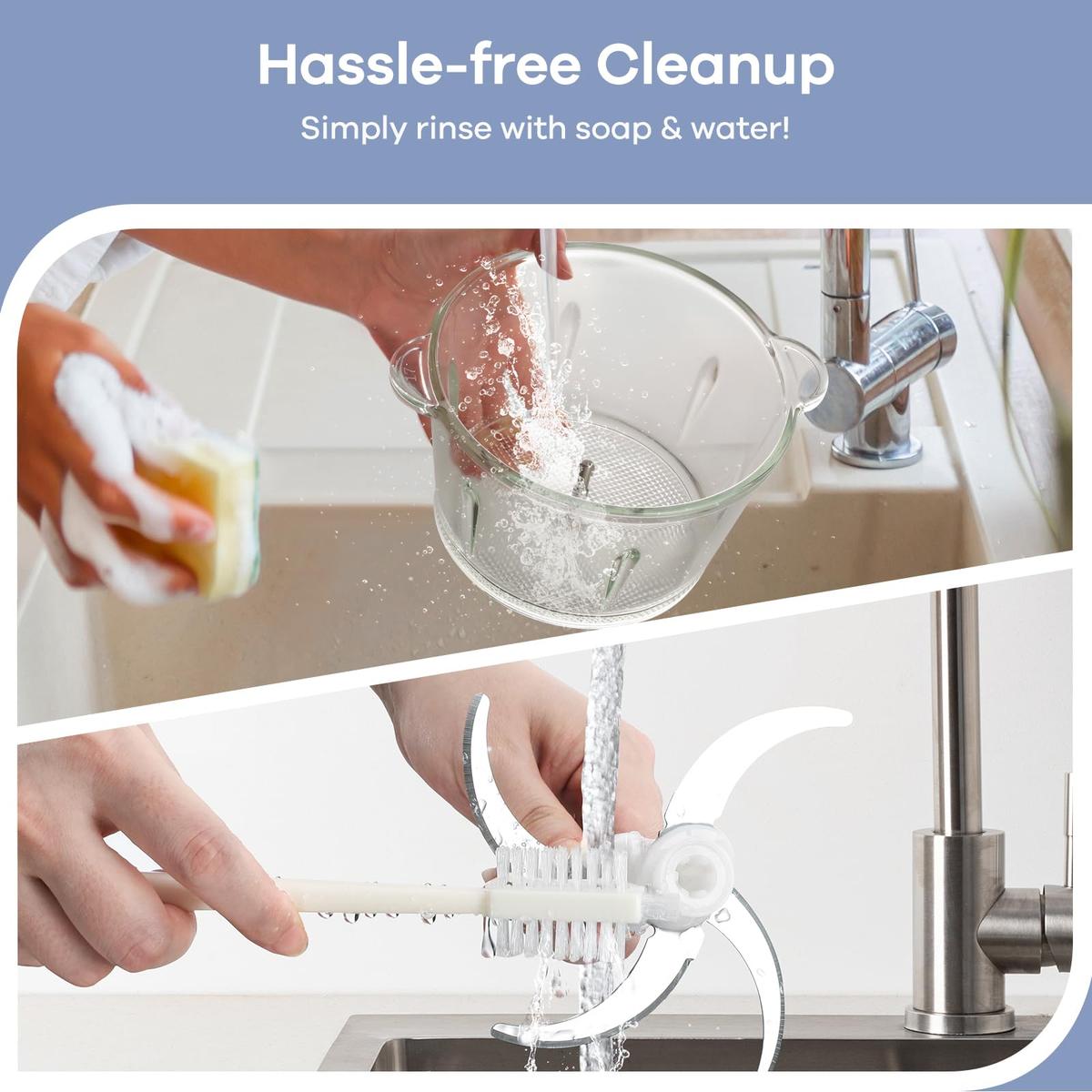 New Year gift Food Processor with 8 Cup Glass Bowls & 8 Cup Stainless Steel 2-Speed Food Chopper Meat Grinder , Upgraded Button & Smart Overheat Protection Light - Includes Clean Brush, 2 Sets of Blades