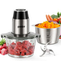 New Year gift Food Processor with 8 Cup Glass Bowls & 8 Cup Stainless Steel 2-Speed Food Chopper Meat Grinder , Upgraded Button & Smart Overheat Protection Light - Includes Clean Brush, 2 Sets of Blades