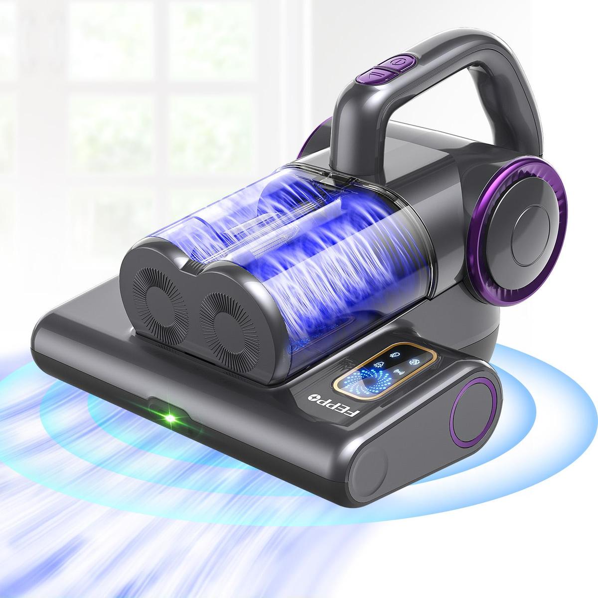 FEPPO Upgraded Mattress Vacuum Cleaner with UV-C Light & 149℉ Hot Air & Aroma Tablet & LED Display, 4-in-1 Bed Vacuum for Dust Mites Removal, 40,000/min Tapping, 16KPa Powerful Suction, HEPA Filter Handheld Vacuum for Bed Couch Sofa Carpet