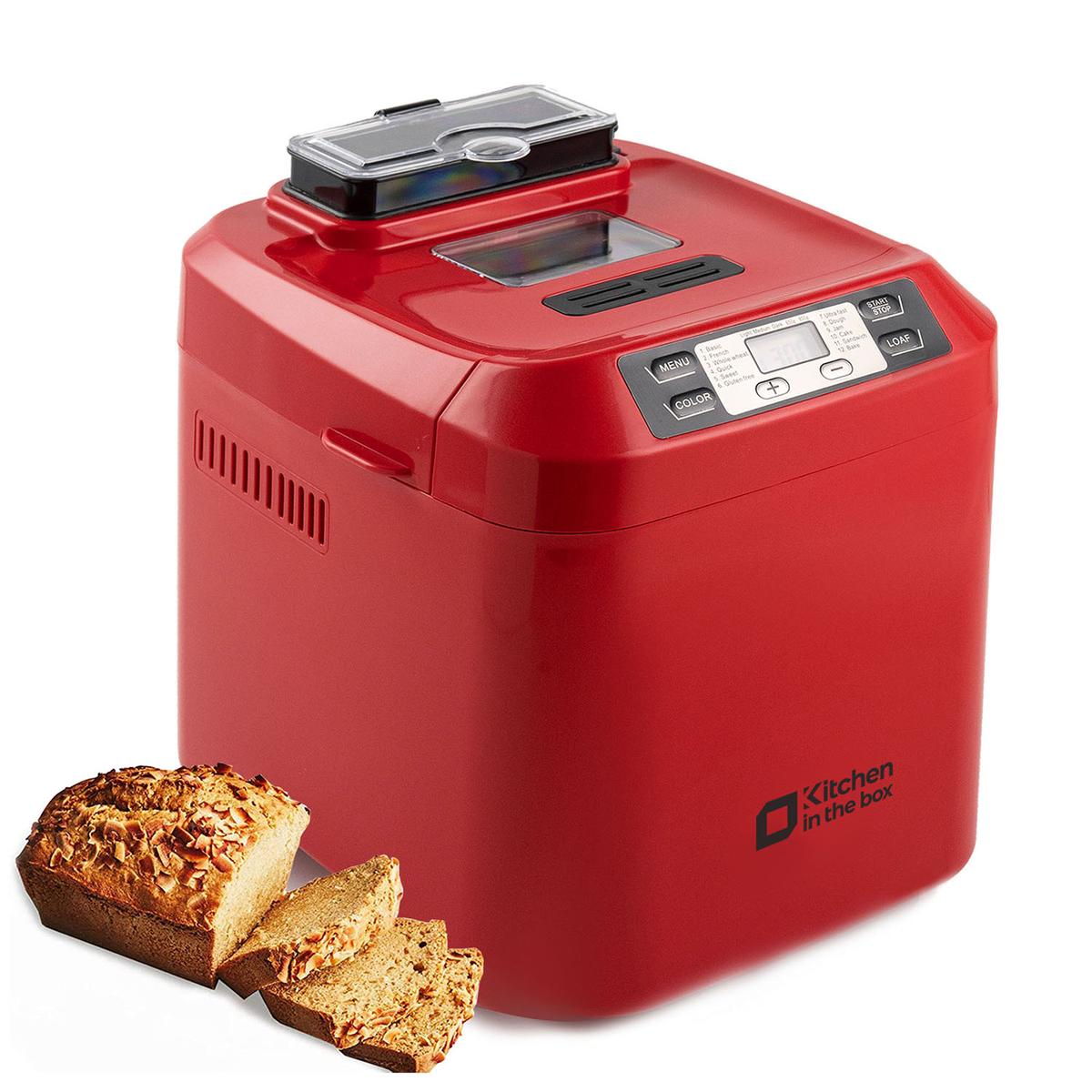 Automatic Bread Maker, Up to 2LB, 12-in-1 Bread Machine with Auto Fruit Nut Dispenser, 13 H Timer, 1 H Keep Warm, Gluten-Free, 3 Crust Colors