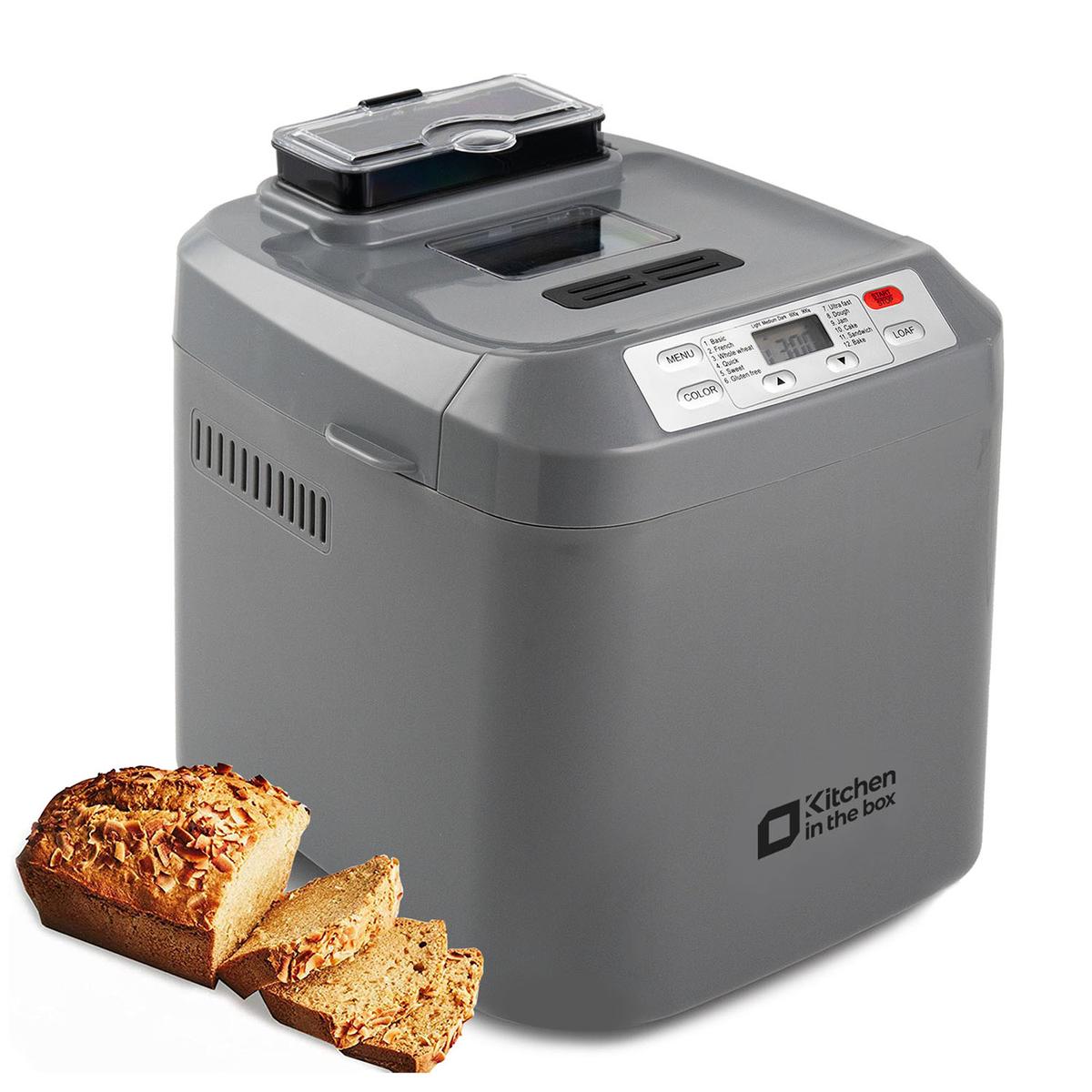 Automatic Bread Maker, Up to 2LB, 12-in-1 Bread Machine with Auto Fruit Nut Dispenser, 13 H Timer, 1 H Keep Warm, Gluten-Free, 3 Crust Colors
