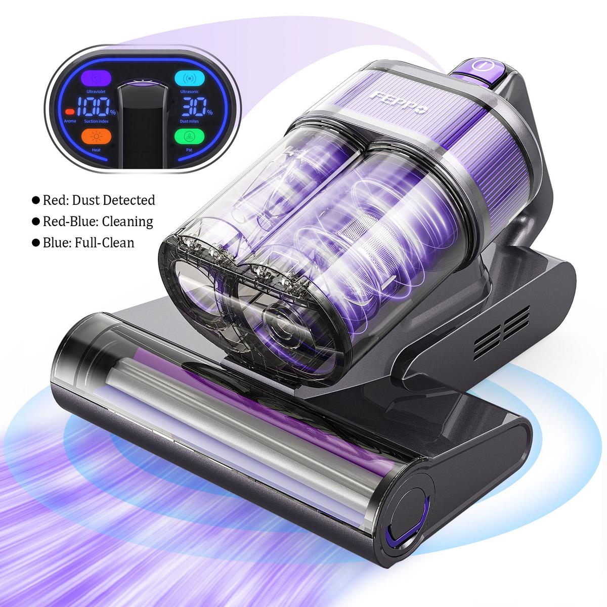 FEPPO Upgraded Mattress Vacuum Cleaner with UV-C Light & 149℉ Hot Air & Aroma Tablet & LED Display, 4-in-1 Bed Vacuum for Dust Mites Removal, 40,000/min Tapping, 16KPa Powerful Suction, HEPA Filter Handheld Vacuum for Bed Couch Sofa Carpet