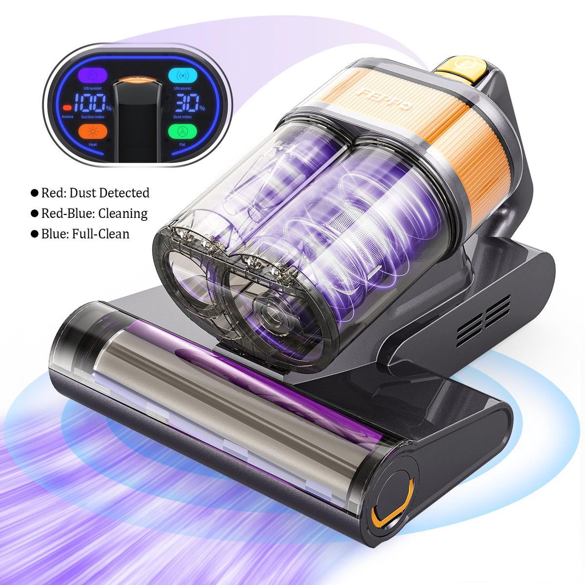 FEPPO Upgraded Mattress Vacuum Cleaner with UV-C Light & 149℉ Hot Air & Aroma Tablet & LED Display, 4-in-1 Bed Vacuum for Dust Mites Removal, 40,000/min Tapping, 16KPa Powerful Suction, HEPA Filter Handheld Vacuum for Bed Couch Sofa Carpet